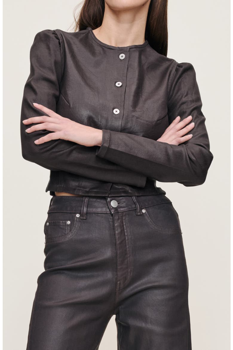 Sculpted Coated Denim Top, Main, color, COCOA COATED