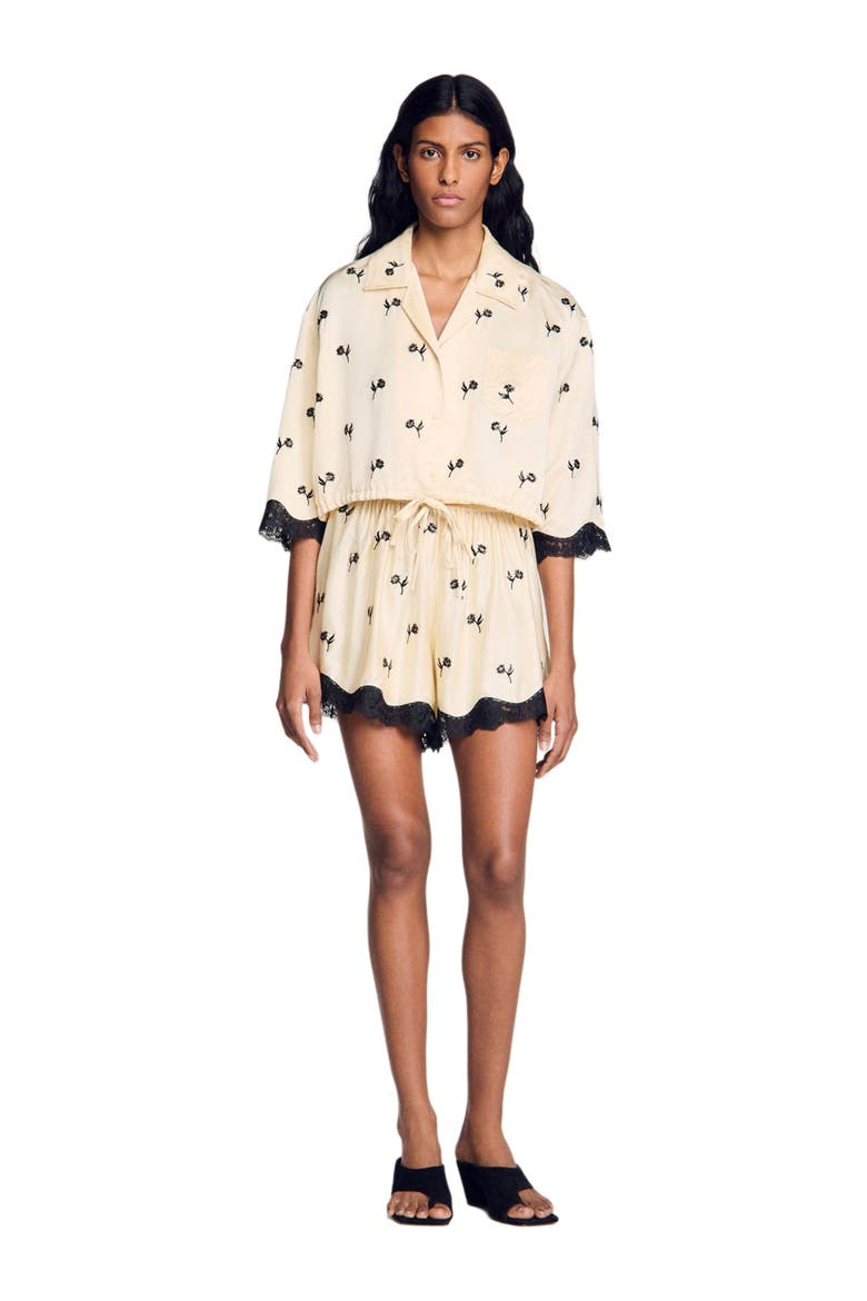 Cropped floral embroidered shirt, Alternate, color, Vanilla