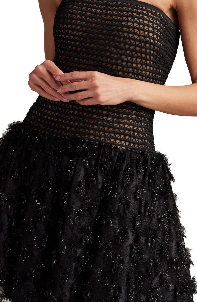 SHO by Tadashi Shoji Strapless Mixed Media Cocktail Minidress, Alternate, color, Black