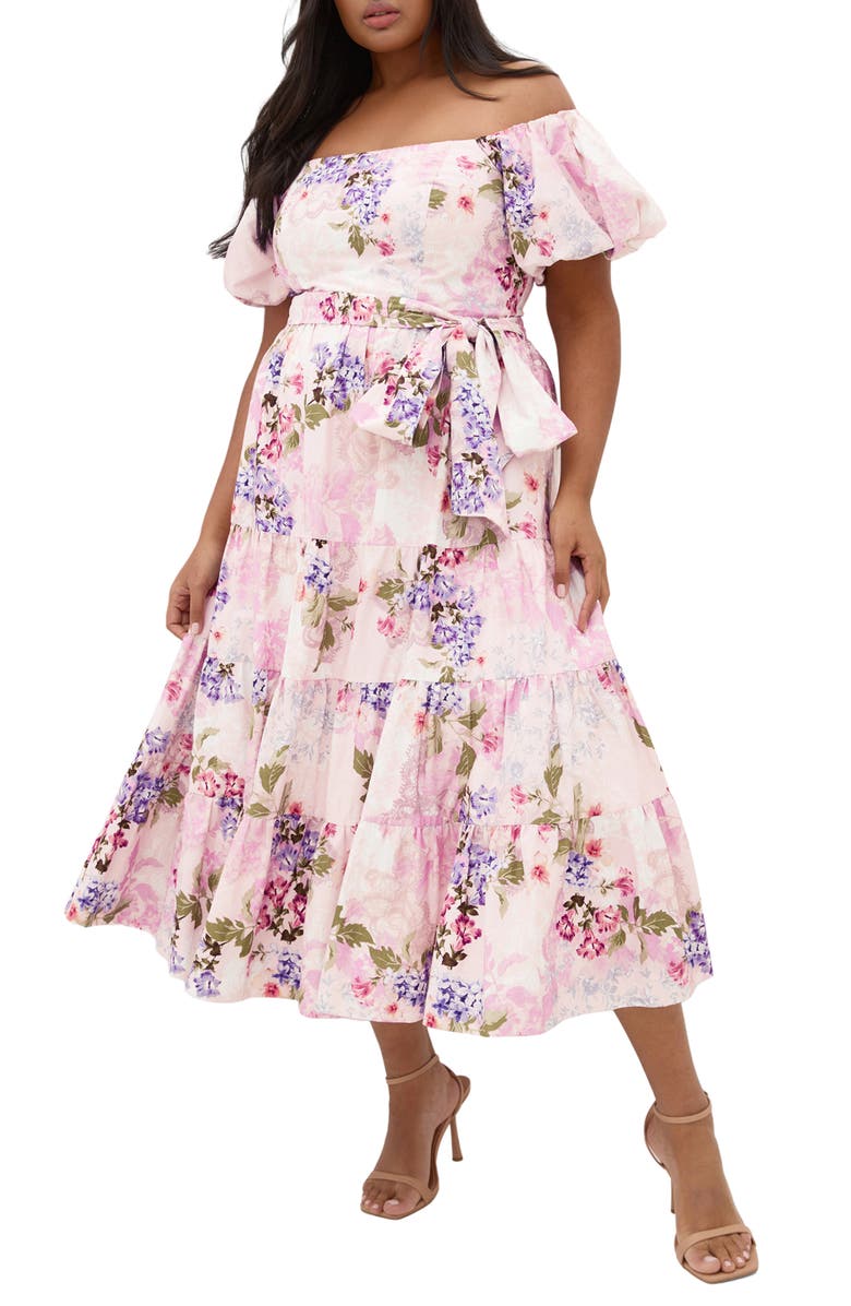City Chic Aliyah Floral Print Midi Dress, Main, color, Antique Bloom