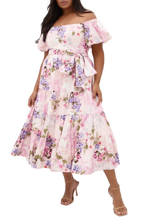 Aliyah Floral Print Midi Dress (Plus)