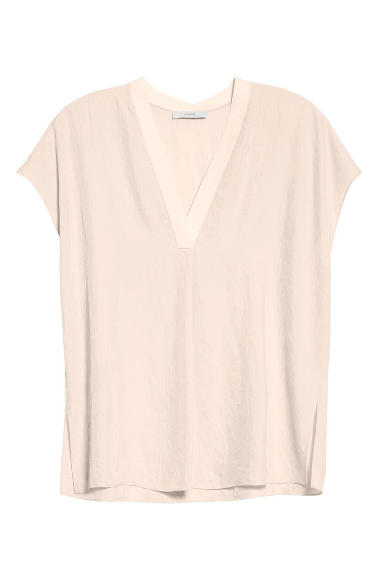 Vince Rib Trim V-Neck Top, Alternate, color, Champagne