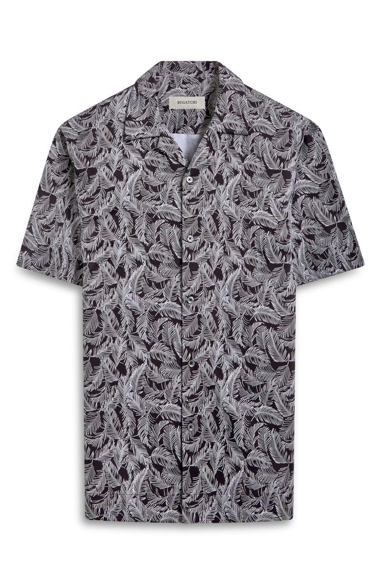 Bugatchi Cole OoohCotton<sup>®</sup> Feather Leaf Print Camp Shirt, Alternate, color, Black