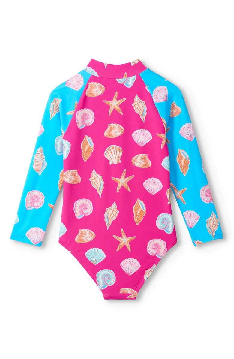Hatley Kids' Ocean Shells Long Sleeve One-Piece Rashguard Swimsuit, Alternate, color, Rose Violet