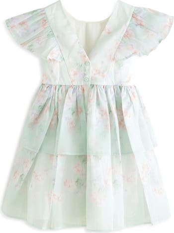 Kids' Blurred Floral Organza Party Dress