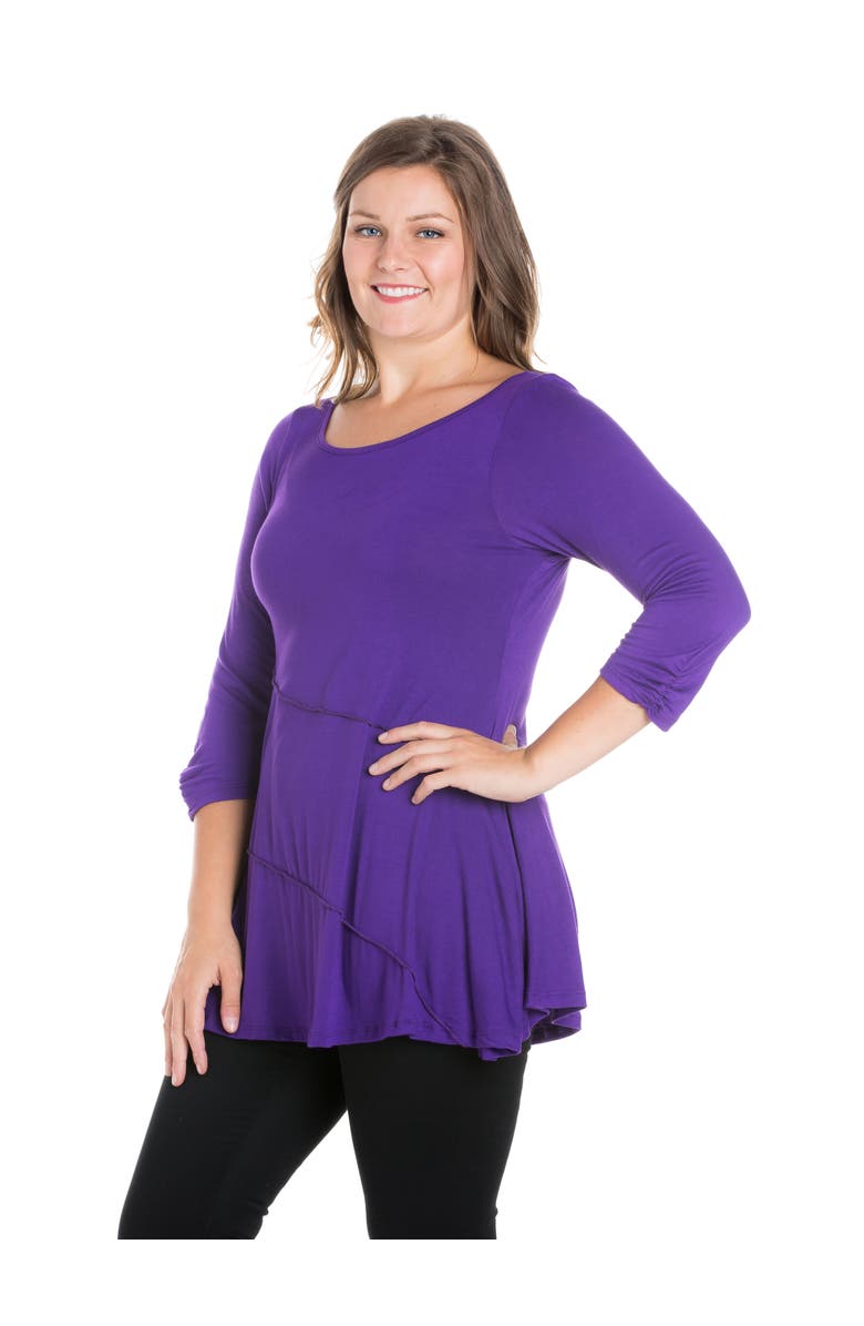 24seven Comfort Apparel Plus Size Ruched Sleeve Swing Tunic Top, Alternate, color, Purple