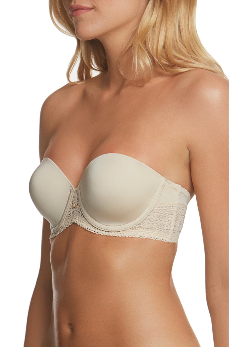 Tessa Lace Convertible Strapless Bra with Spacer Cups, Alternate, color, LATTE