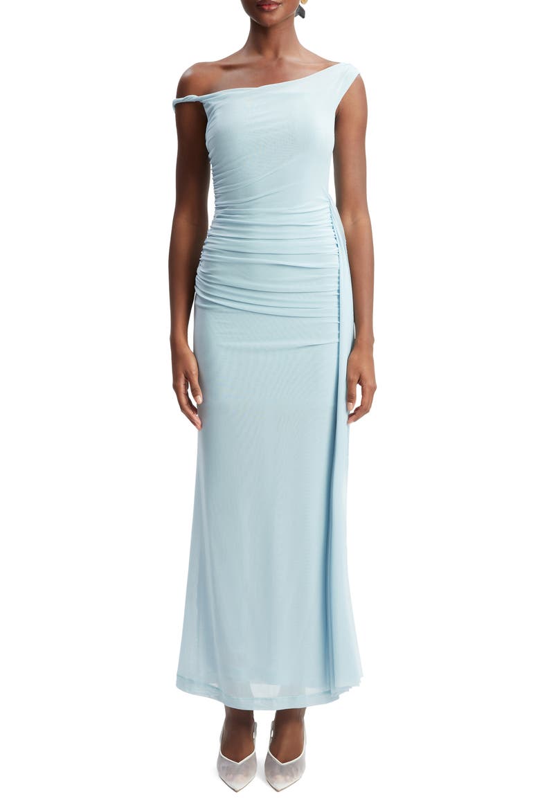 Layana Asymmetric Mesh Dress, Main, color, LIGHT BLUE