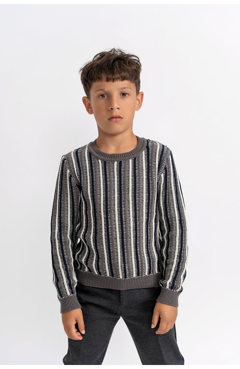 No18 Kids Striped Knit Ribbed Cuffs and Hem Sweater, Alternate, color, Grey