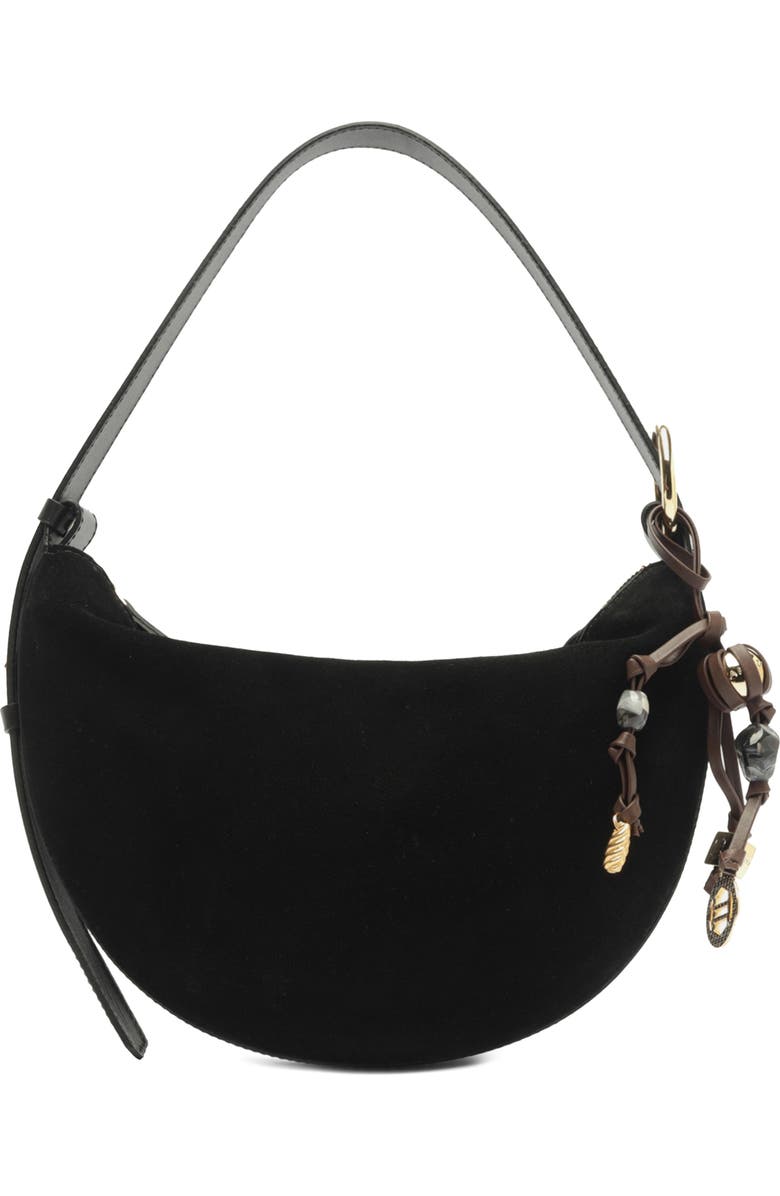 Arezzo Medium Simone Suede Shoulder Bag, Main, color, Preto/ Preto/ New Cocoa