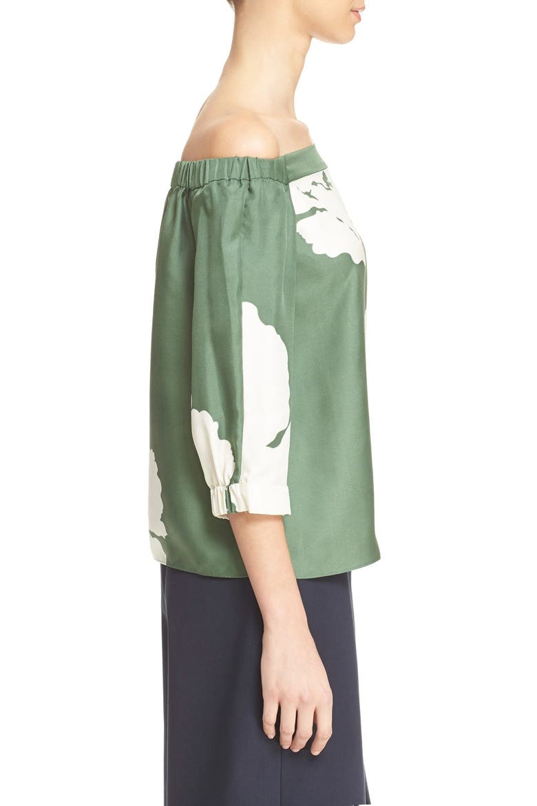 'Amara' Floral Print Off the Shoulder Silk Top, Alternate, color, VINE GREEN MULTI