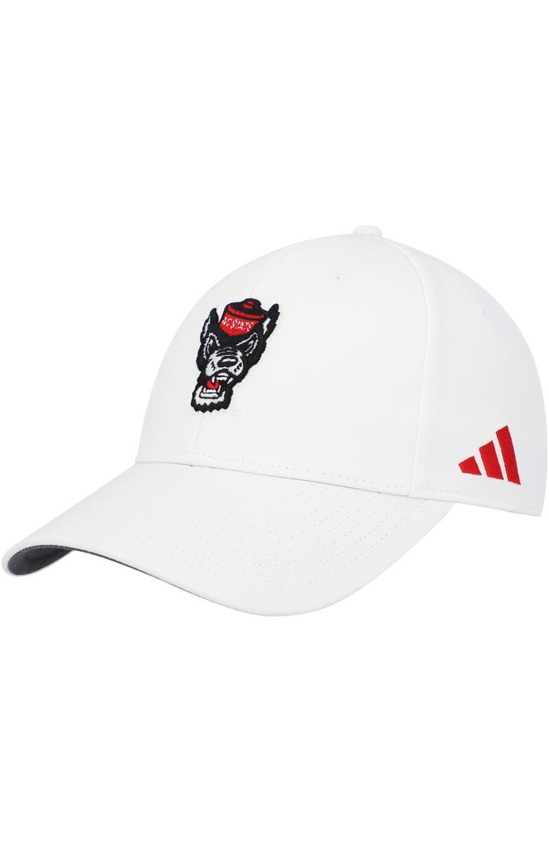 adidas Men's adidas White NC State Wolfpack 2021 Sideline Coaches Flex Hat, Main, color, 