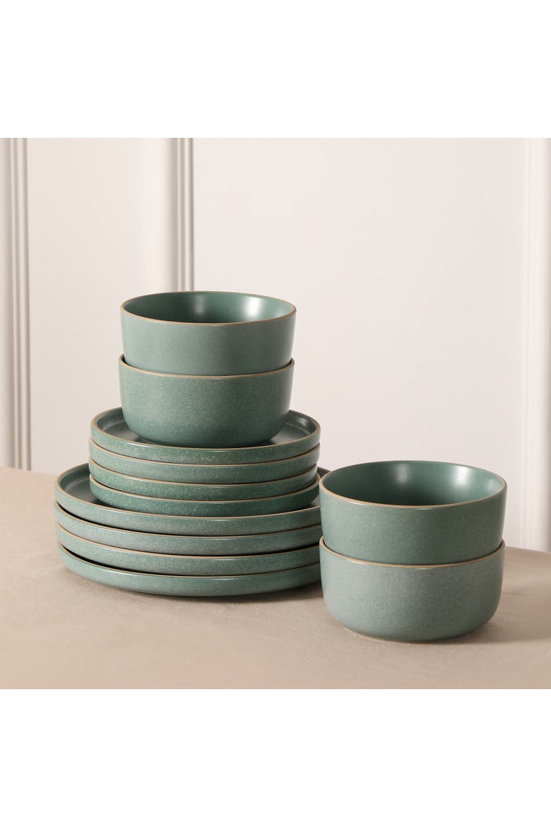 Amber Stoneware 12-Piece Dinnerware Set, Alternate, color, Green