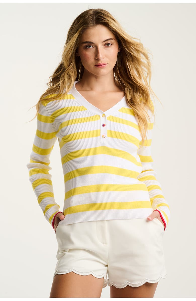 Lisa Todd Lucky Stripe Cotton Henley, Main, color, White Butter