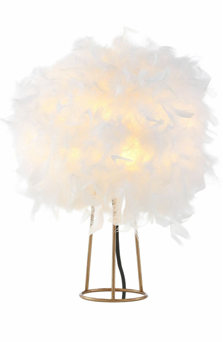 JONATHAN Y Stork Feather Metal LED Table Lamp, Main, color, White/Gold