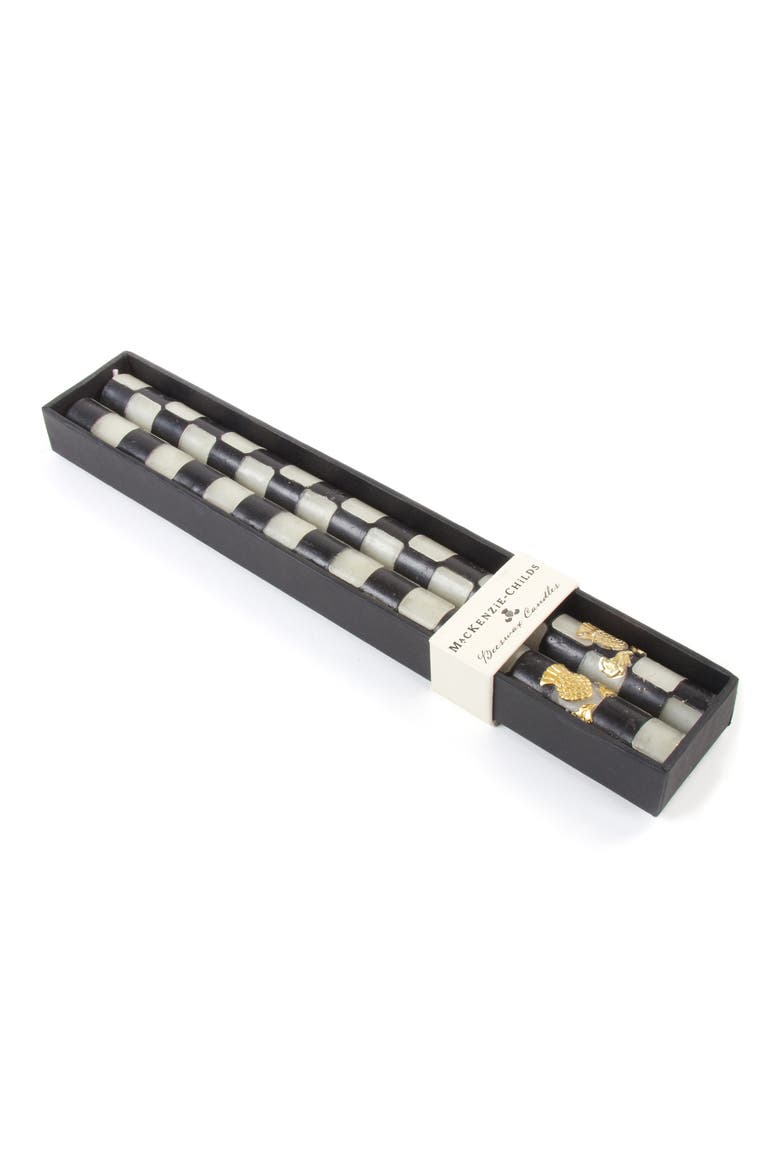 Set of 2 Black & Ivory Check Dinner Candles, Alternate, color, BLACK/ IVORY
