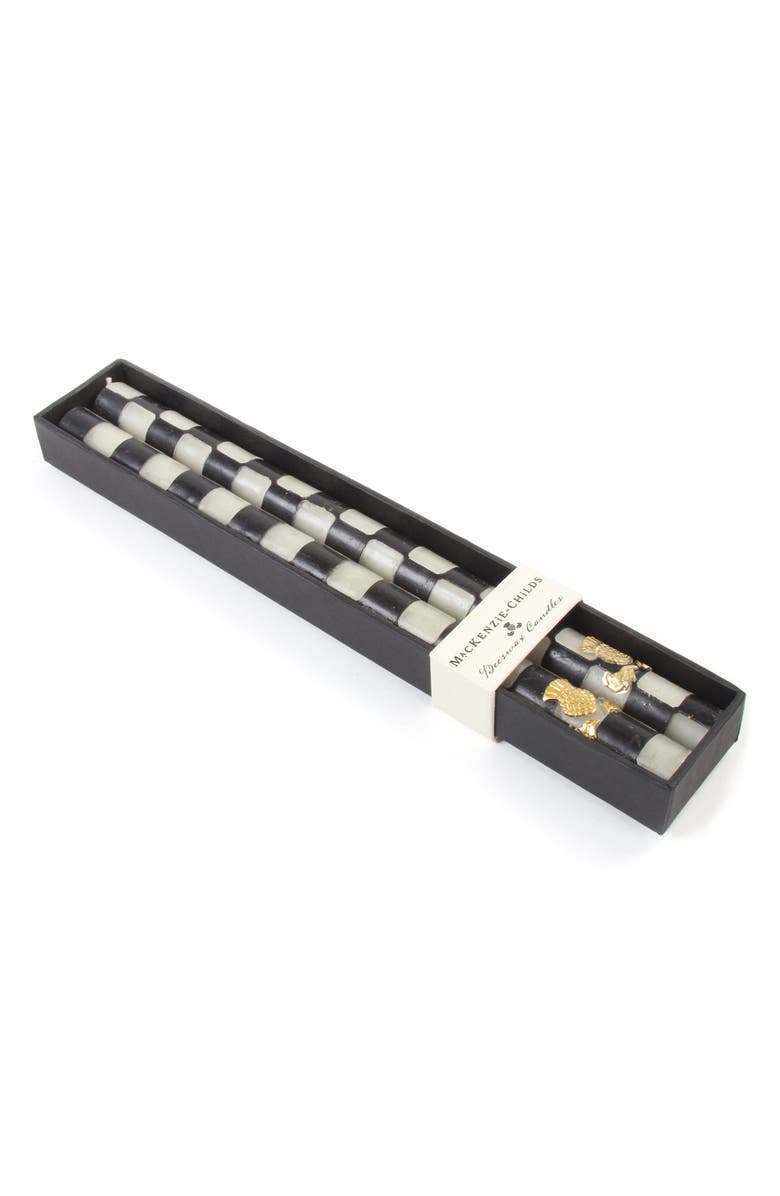 MACKENZIE CHILDS Set of 2 Black & Ivory Check Dinner Candles, Alternate, color, Black/ Ivory