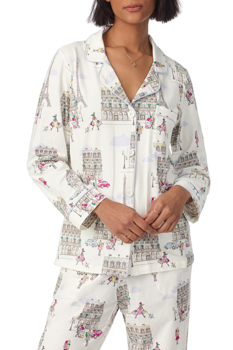 Print Stretch Organic Cotton Jersey Long Pajamas, Alternate, color, LETS GO SHOPPING