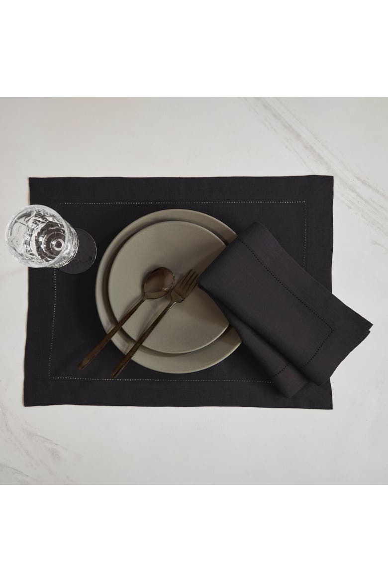Linen Placemats Set of 4, 14 x 19" - Sonoma Hemstitch, Alternate, color, Black