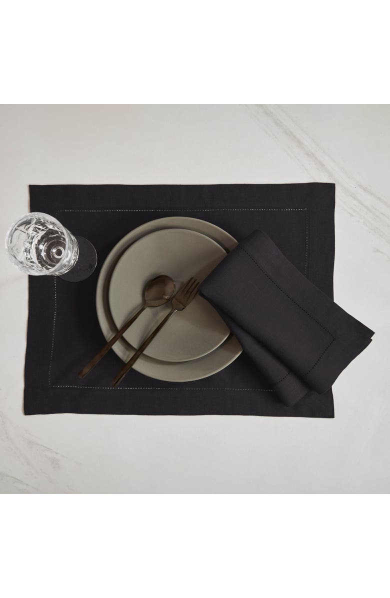 Solino Home Linen Dinner Napkins - Sonoma Hemstitch, 20" x 20", Alternate, color, Black