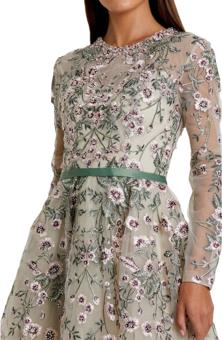 Mac Duggal Long Sleeve Embellished Gown, Alternate, color, Sage Multi