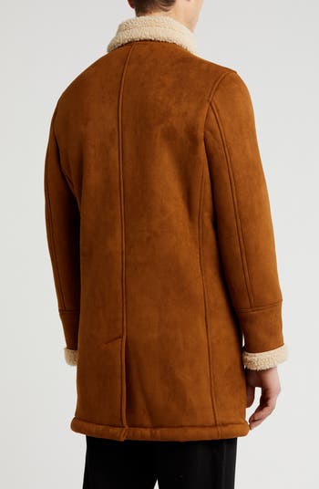 Faux Shearling Lined Double-Breasted Overcoat