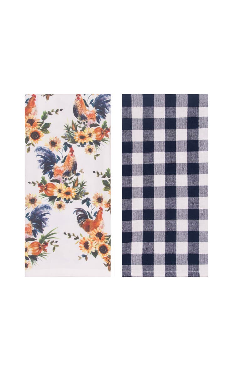 Rooster Farmhouse 100% Cotton Graphic Prints Set of 2 Handtowels, Alternate, color, Yellow