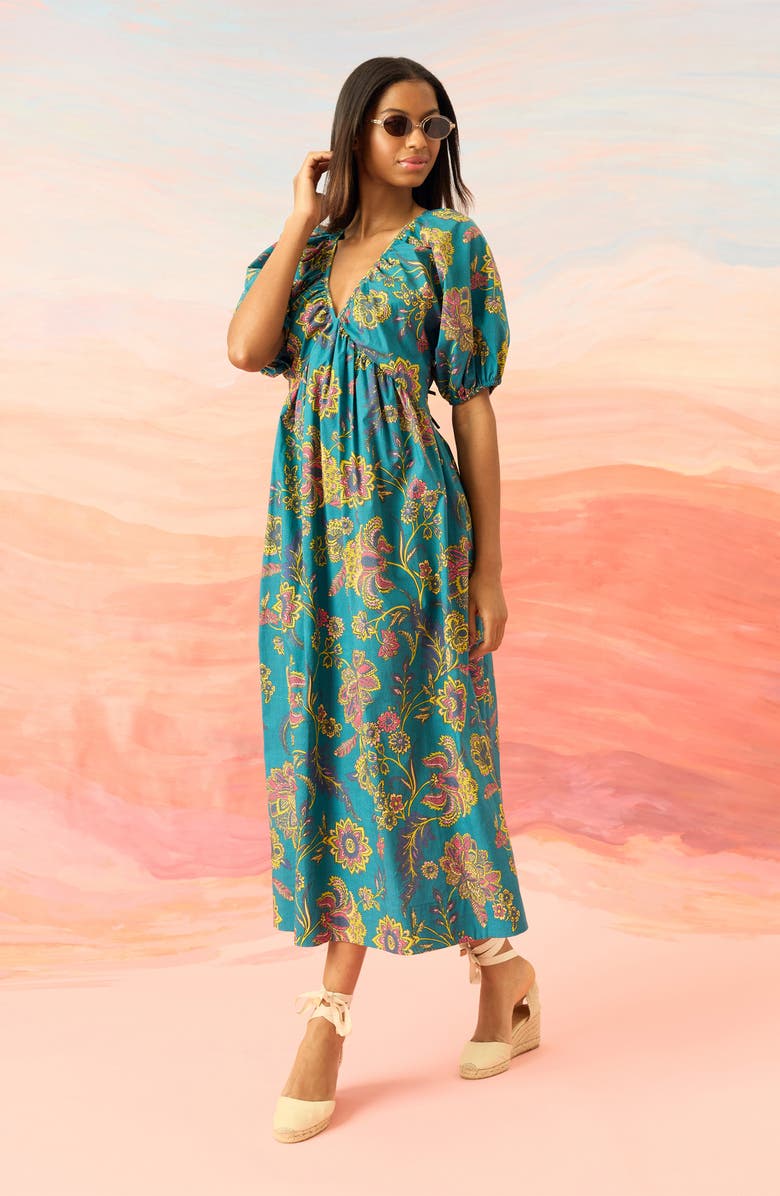 The Good Journey Puff Sleeve Maxi Dress, Alternate, color, Teal/ Fuchsia