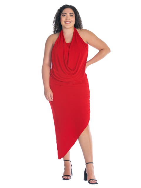 Cowl Neck Long Asymmetrical Backless Halter Dress