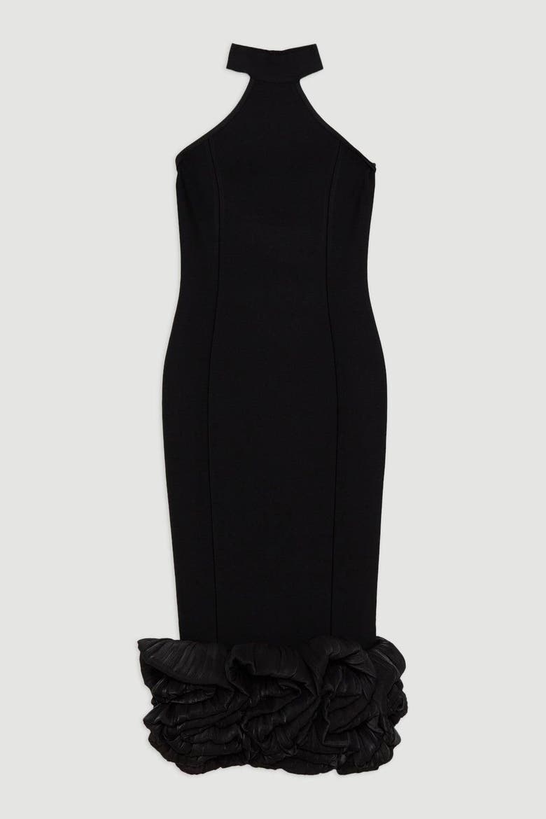 Ruffle Hem Halter Knit Midi Dress, Alternate, color, Black
