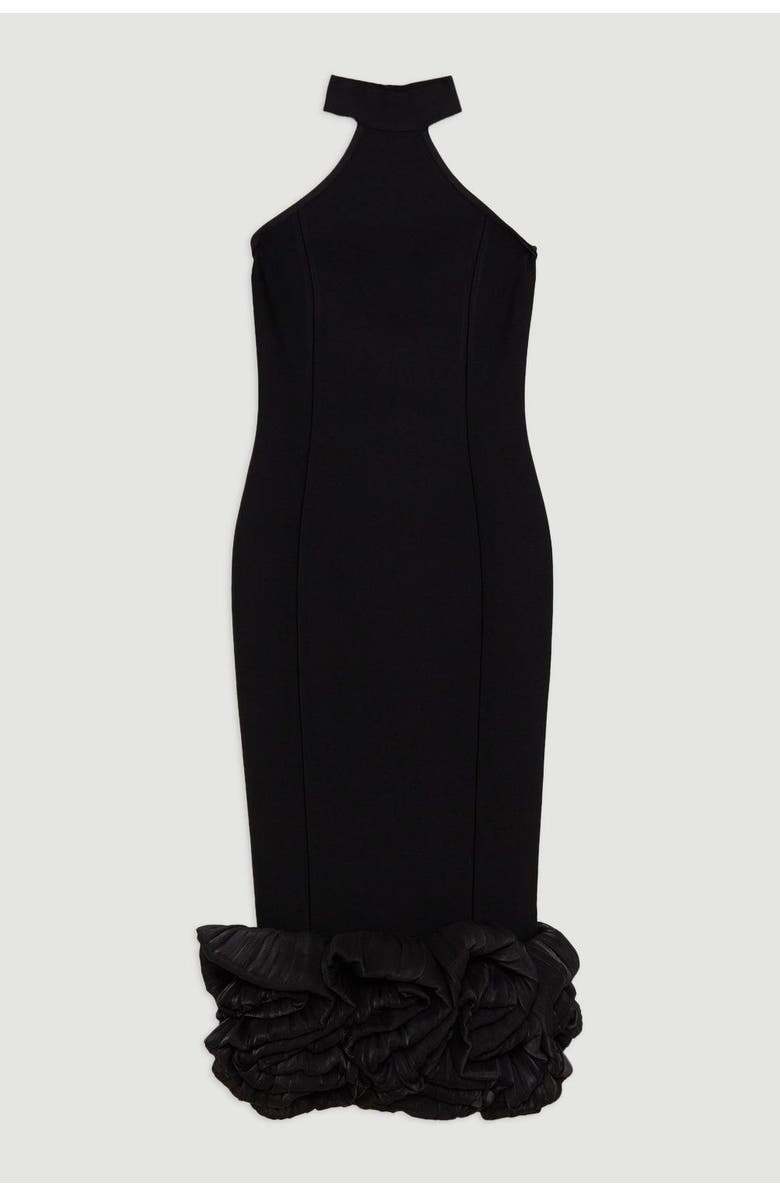 Karen Millen Ruffle Hem Halter Knit Midi Dress, Alternate, color, Black