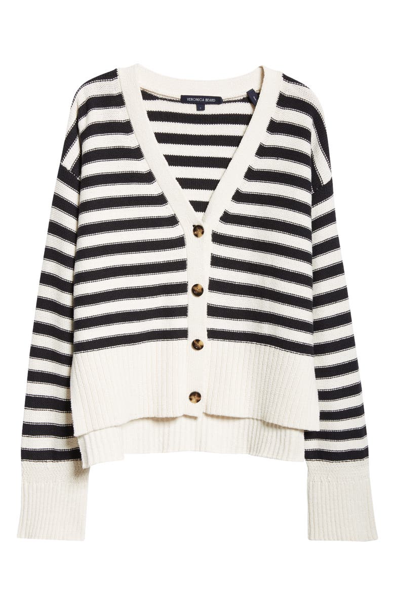Veronica Beard Saylor Stripe Cotton Cardigan, Alternate, color, Off White/ Black