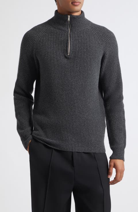 Cashmere & Extrafine Merino Wool Rib Half Zip Sweater