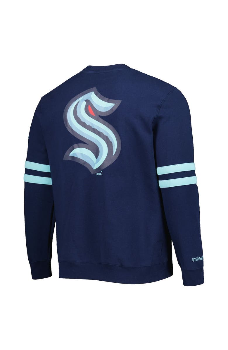 Mitchell & Ness Men's Mitchell & Ness Deep Sea Blue Seattle Kraken Allover Logo Pullover Sweatshirt, Alternate, color, Navy