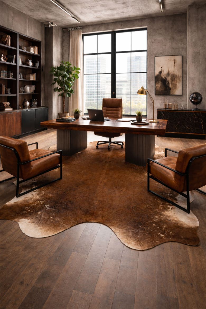Eco Hides RH Rugs Gisselle Brown and White Cowhide Rug 7'6" × 6'6", Alternate, color, Brown and White