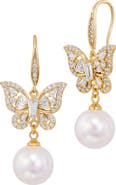 SAVVY CIE JEWELS Cubic Zirconia & Faux Pearl Drop Butterfly Earrings