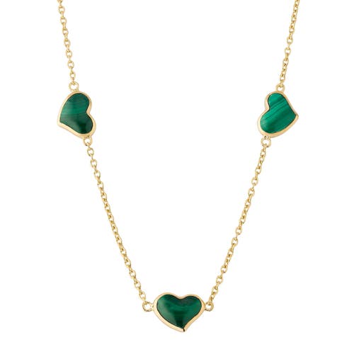 Jan Leslie Triple Station Heart 20" Necklace Set In Sterling Silver With 18k Gold Overlay In Green