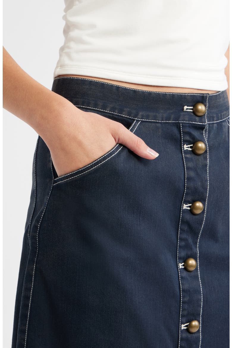 Apolline Button Front Midi Denim Skirt, Alternate, color, PAGENT BLUE