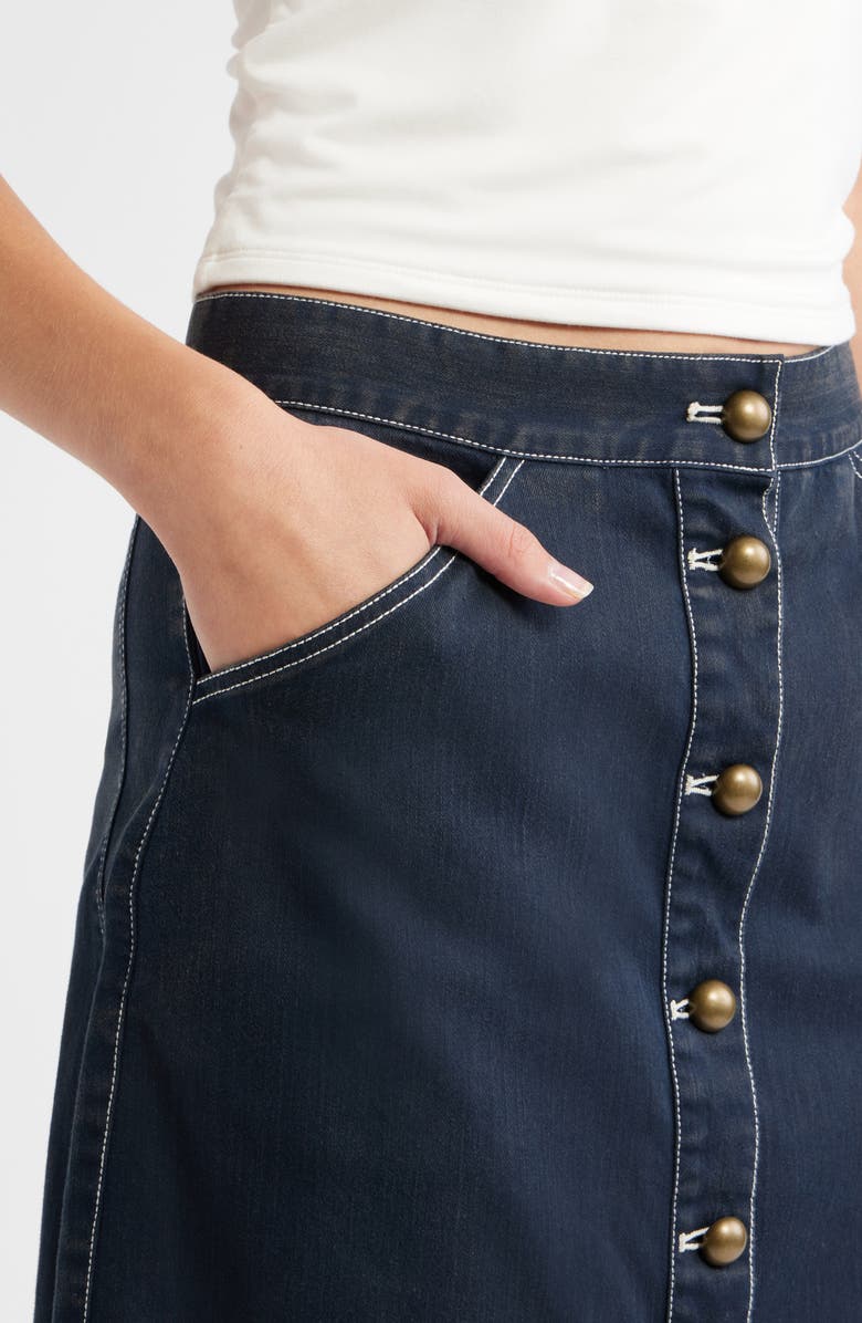 LOVE THE LABEL Apolline Button Front Midi Denim Skirt, Alternate, color, Pagent Blue