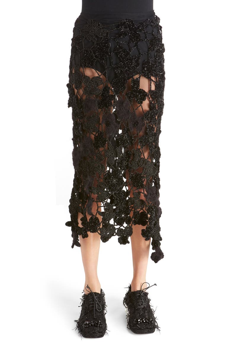 Metallic Crochet Skirt, Main, color, BLACK