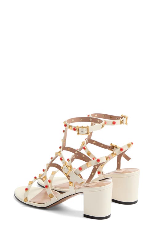 Shop Valentino Garavani Rockstud Slide Sandal In Ivory/red