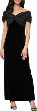 Alex Evenings Off the Shoulder Taffeta & Velvet Sheath Gown