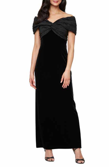 Alex Evenings Off the Shoulder Taffeta & Velvet Sheath Gown