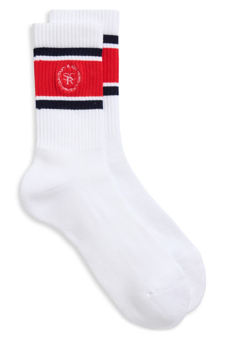 Roller Logo Embroidered Crew Socks, Main, color, WHITE/ DARK NAVY/ RUBY