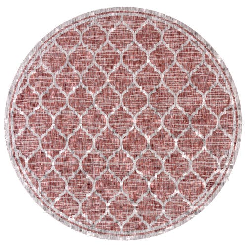 Jonathan Y Trebol Moroccan Trellis Textured Weave Indoor/outdoor Round Area Rug In Red/beige