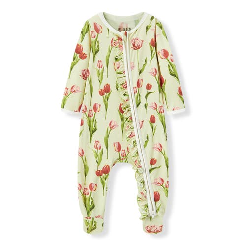 Milkbarn Luxe Stretch Ruffle Footed Romper In Pink