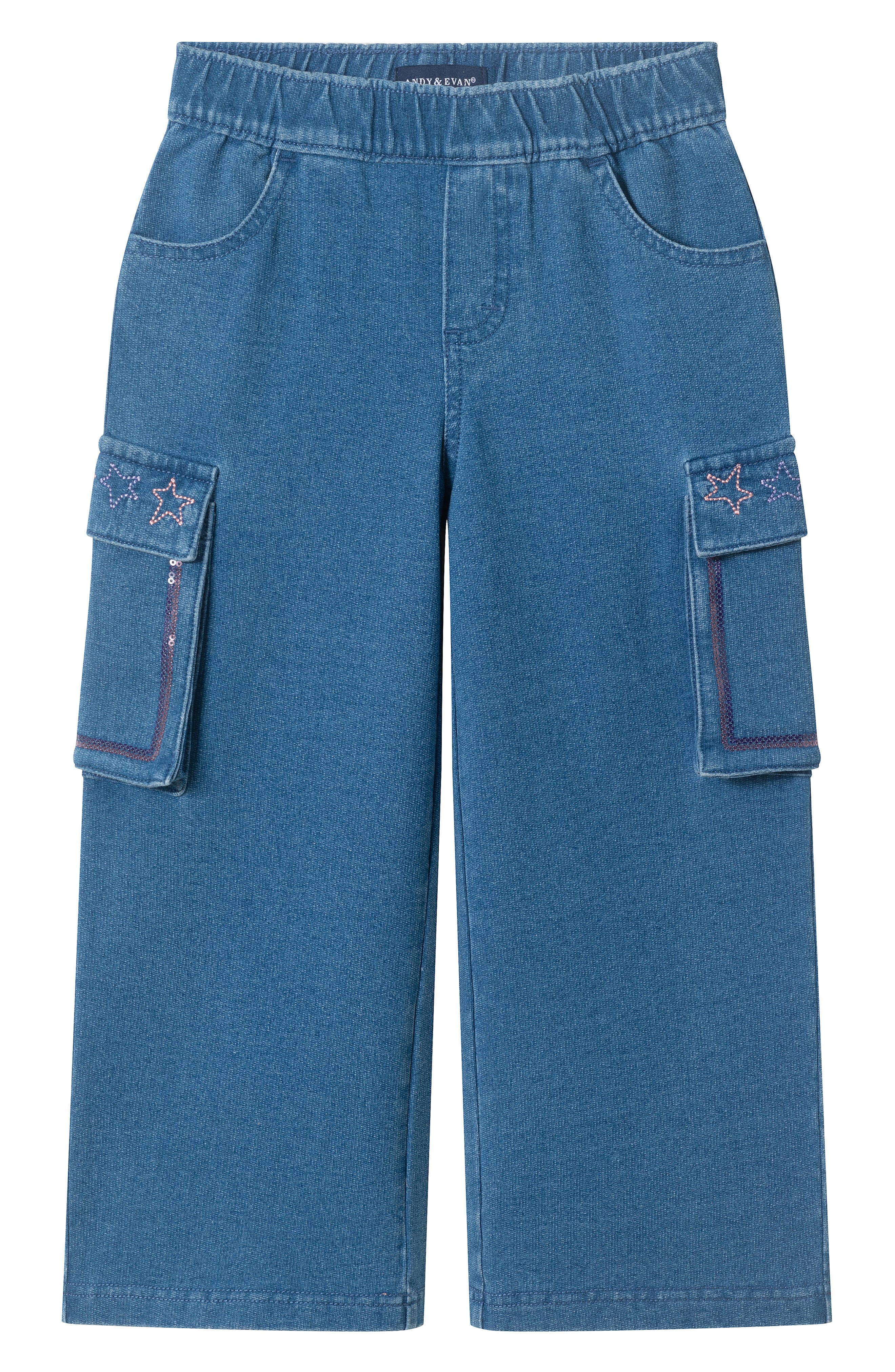 Kids' Wide Leg Knit Denim Cargo Pants
