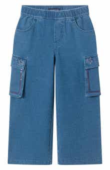 Kids' Wide Leg Knit Denim Cargo Pants