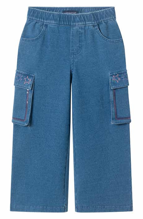 Kids' Wide Leg Knit Denim Cargo Pants