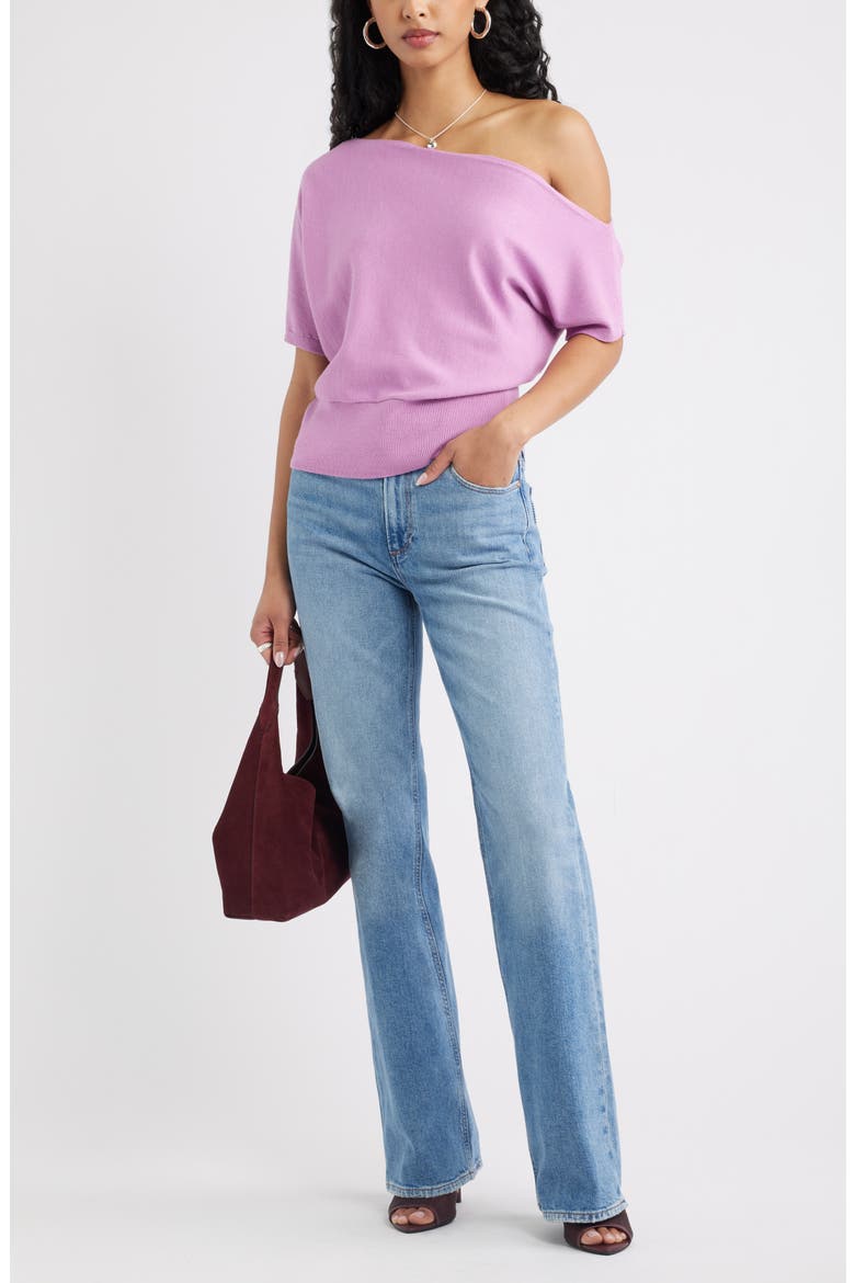 One-Shoulder Short Sleeve Sweater, Alternate, color, PINK GALE